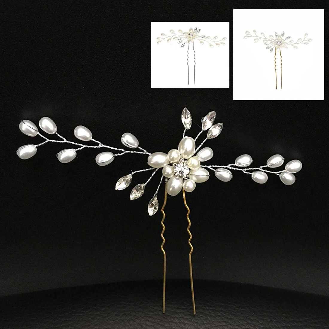 Vintage Crystal Hair Pin Wedding Bridal Pearl FlowerHair Clip U shaped