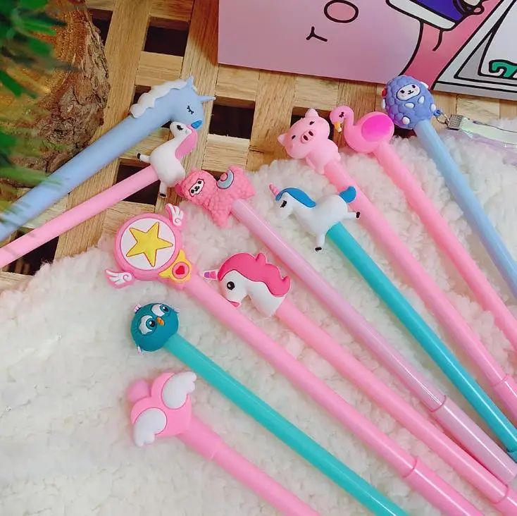 11 шт./компл. Мультяшные гелевые ручки с единорогом фламинго Свинкой альпакой