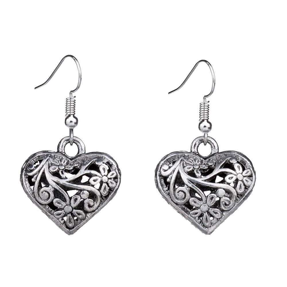 

MYTHIC AGE EQ084 Retro Tibetan Silver Color Flower Hollow 3D Heart Dangle Fashion Vintage Earrings For Women New Jewelry