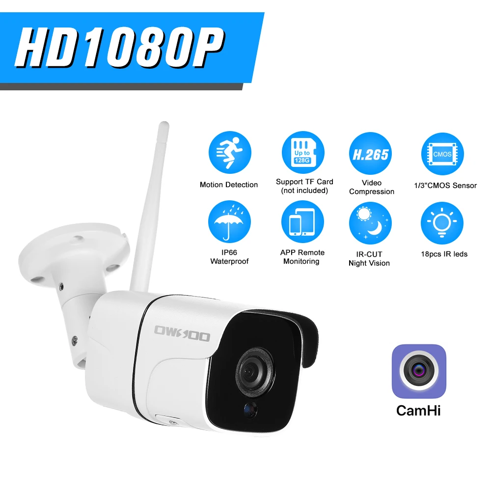 Беспроводная IP-камера OWSOO Wi-Fi HD 1080P IP66 водонепроницаемая с ИК-датчиком движения ONVIF