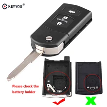KEYYOU For Mazda 3 5 6 Folding Flip Remote Car Key Replacement Black FOB Shell Case Fob 3 buttons key Replacement