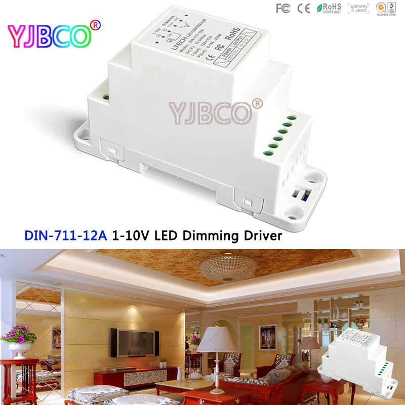 

DIN-711-12A 1-10V LED Dimming Driver;DC5V-24V input;12AX1CH Max 12A (DIN rail/Screw dual-use) LTECH led controller