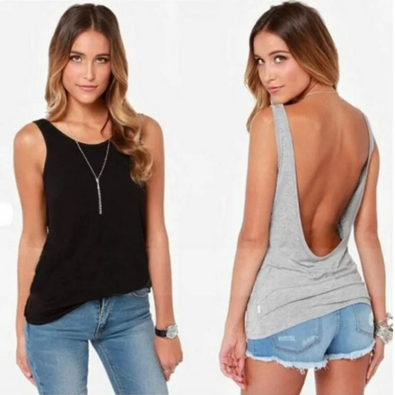 

Fashion Women Back Deep V Sexy Backless Vest Tank Sleeveless Slim Tops womens Tshirt sexy backless slim stretch cotton vest T