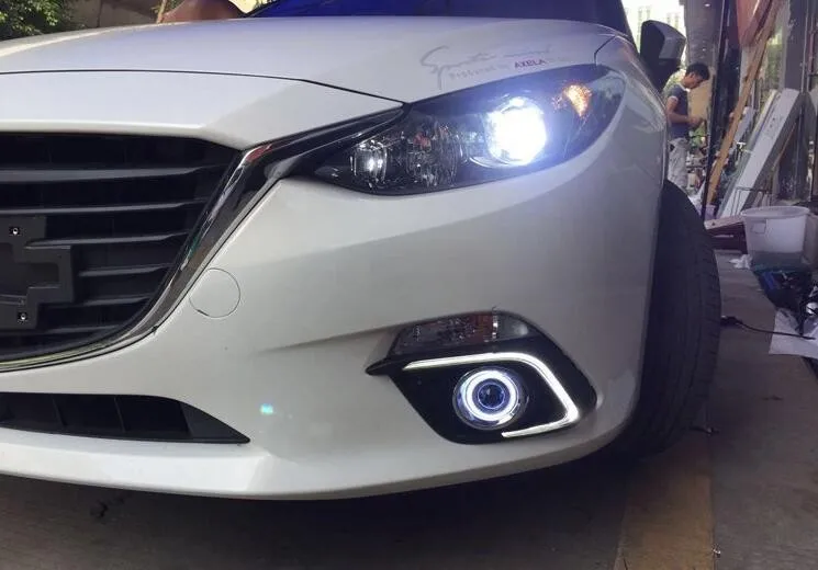 Eosuns глаза ангела + LED дневного света DRL + туман лампа с E13 объектив проектора + Включите сигнала + ночник для Mazda 3 Axela