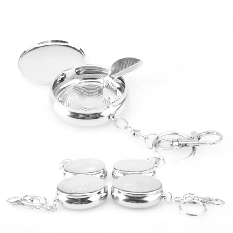 

Pocket Stainless Steel Round Cigarette Ashtray With Keychain TB Sale