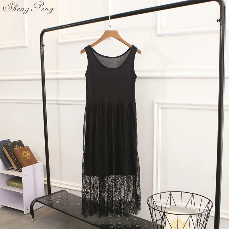 2018 women sexy strap full slips dress long underdress sleeveless plus bodycon bottoming straight petticoat femme V1194