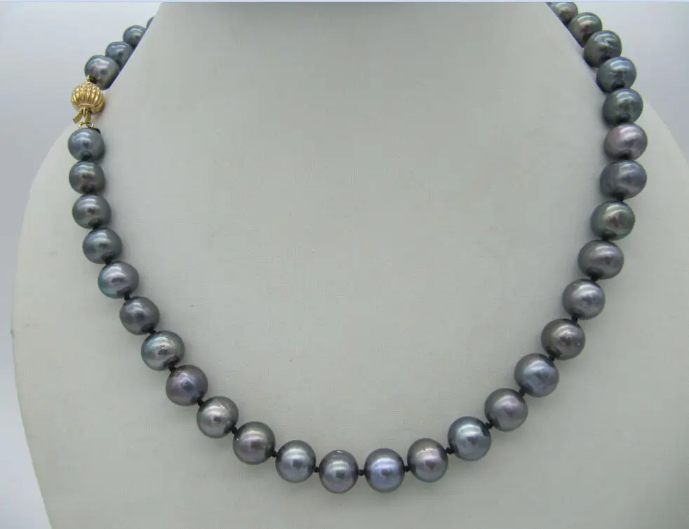 

NEW NATURAL 9-10MM TAHITIAN AAA++BLACK GRAY COLOR PEARL NECKLACE 18 inches