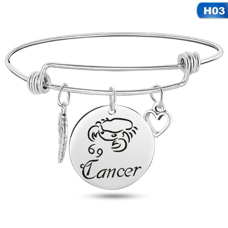 

Stainless Steel Twelve Constellation Bracelet Zodiac Sign Aries Pisces Libra Scorpio Bangle Bracelets For Women Men Jewelry Gift