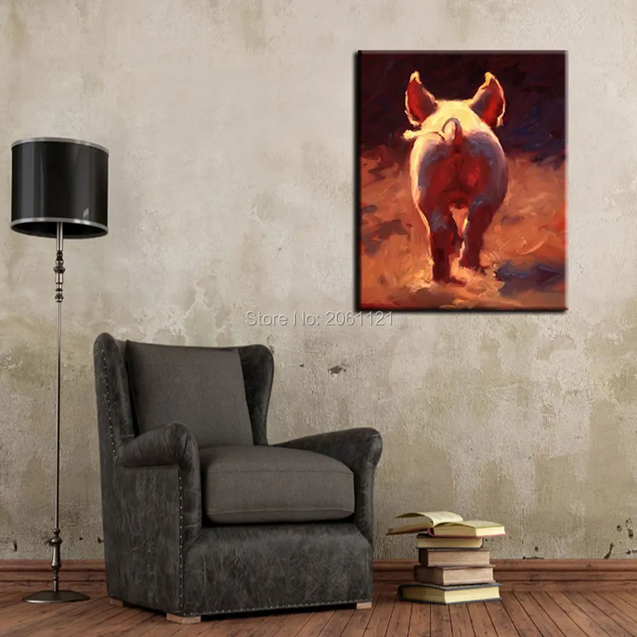 Hand Painted Funny Canvas Oil Painting Pig Poster Small Baby Hand Painted Funny Canvas Oil Painting Pig Poster Small Baby Wall Picture Home Decorative Art Gift Unique In Calligraphy From