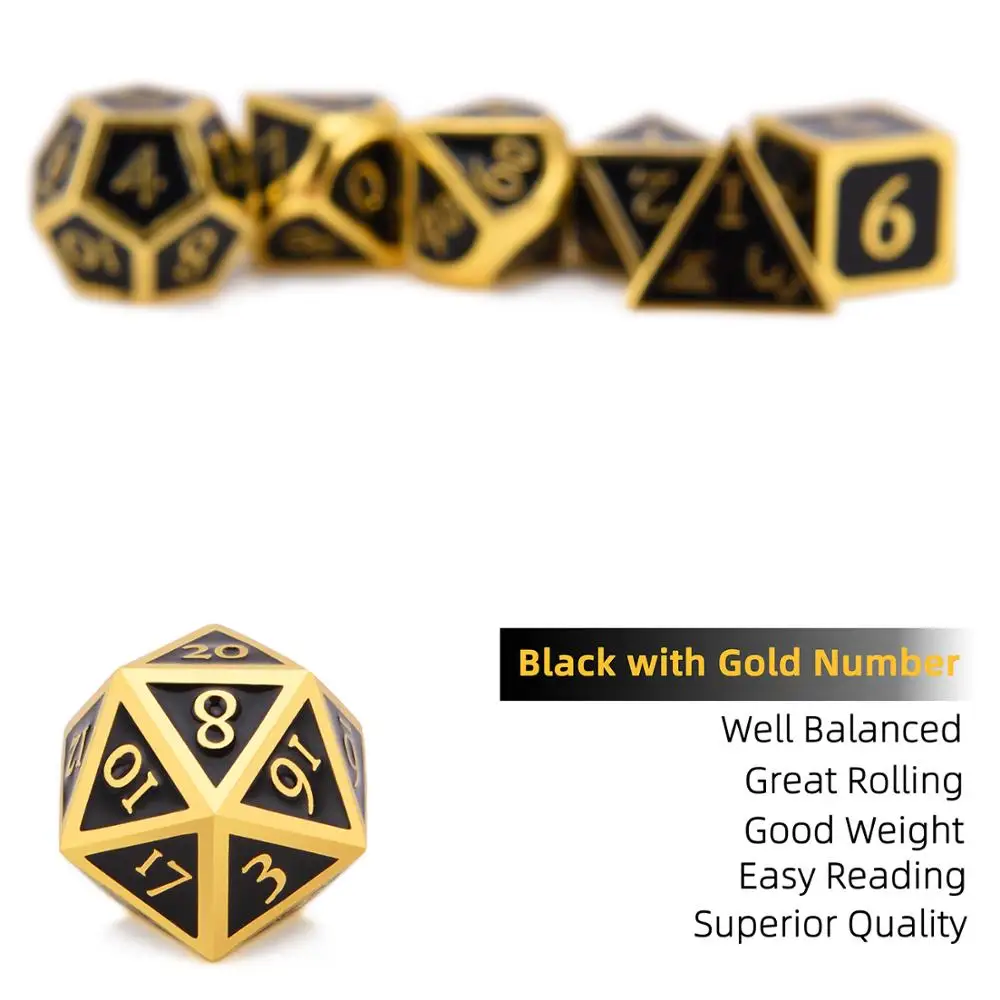 Beste DnD Metal Dice Goud met Zwart Emaille Cursief Lettertype voor DnD RPG MTG en Wiskunde Onderwijs