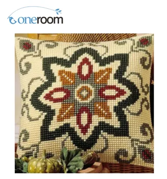 

CX0102 Geometric Flowers Acrylic Yarn Embroidery Pillow Tapestry Cushion Front Cross Stitch Pillowcase DIY needlework