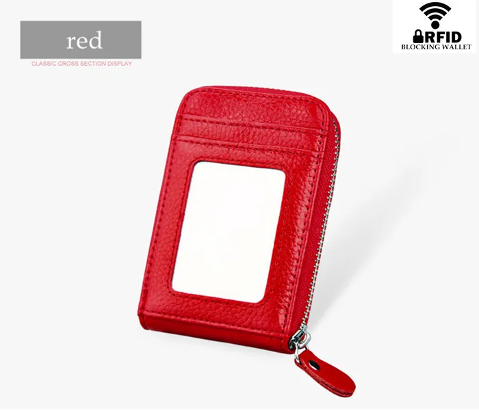 ZOVYVOL Новинка унисекс 11 цветов Блокировка кошельки с RFID натуральная кожа молния кредитный держатель для карт ID и кредитный держатель для карт s - Цвет: red  RFID KB09-3