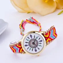 DIY Pena Multicolor Tecido Weaven Quartz Relógio de Pulso das Mulheres da Banda de Folk-Reloj Mujer Relógio Pulseira Artesanal das Mulheres Feitas Sob Encomenda