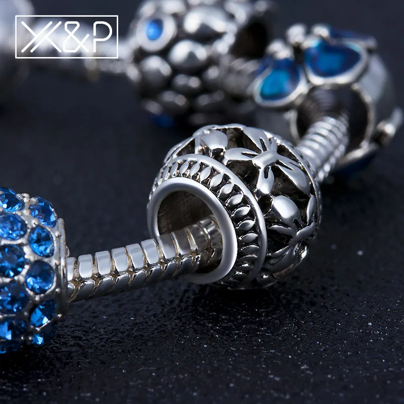 X & P Античный цвет серебра талисман браслет с любовью и цветком хрустальный шар