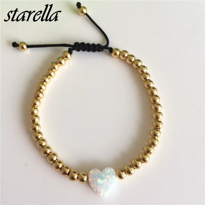 

Starella Handmade Strand Bracelet White Synthetic Opal Heart Bead Braiding Marcame Bracelet Chic Pulseras Joyeria