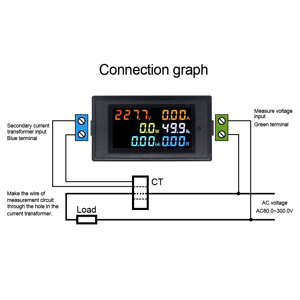 Цифровой AC40.0 300.0V 0 01 A Вольтметр Амперметр мощность энергии частоты PF измеритель