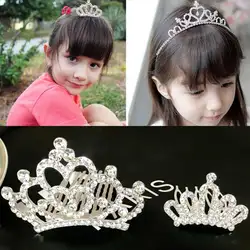 Детская одежда для девочек с блестками и короной из камешков и заколка для волос, платье принцессы с бантиком, с маленькими заколка для