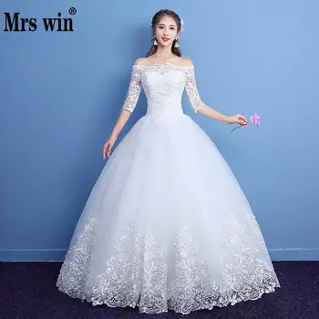 

Classic Half Sleeve Boat Neck Lace Wedding Dresses 2019 New Fashion Elegant Princess Appliques Gown Customized Bridal Dress