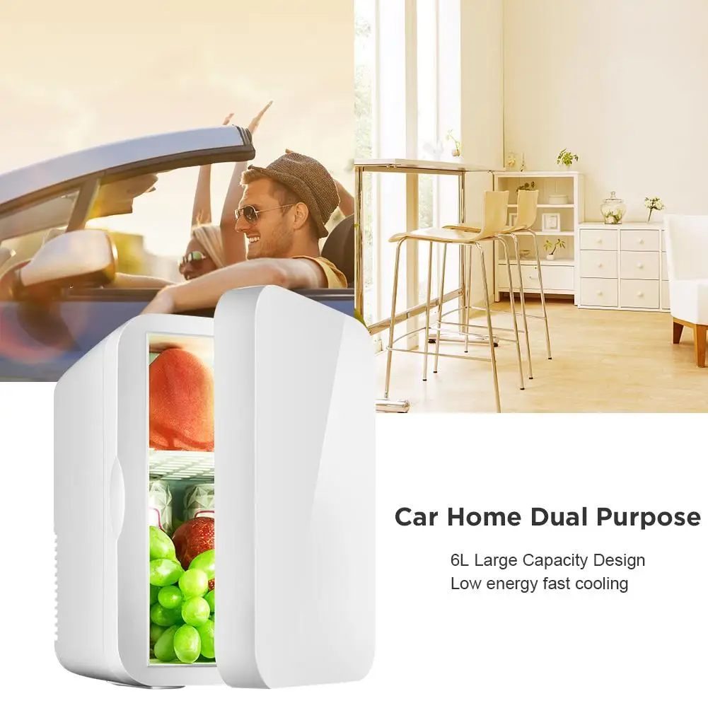 6L белый домашний автомобильный мини-холодильник 12 В 220 в морозильник охлаждение, Отопление, однодверный термоэлектрический холодильник с двойным использованием