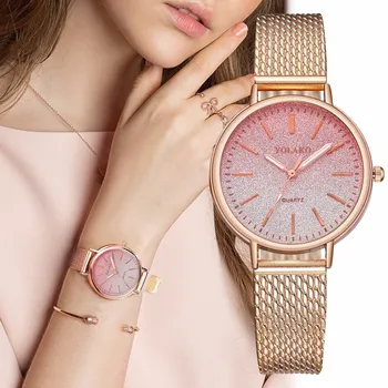 

Women Romantic Starry Sky Wrist Watch Luxury Rose Gold Plastic Leather Quartz YOLAKO Clock Relogio Feminino Hot Sale