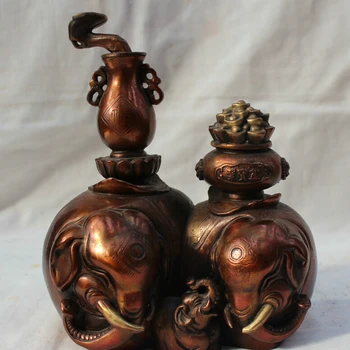 

song voge gem S2094 Lucky China Chinese Fengshui Bronze Family Wealth Rich Money Fu Elephant Statue