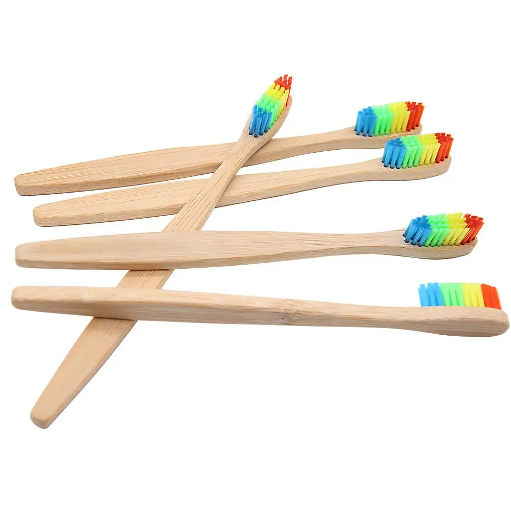 4 pcs Wooden Rainbow Bamboo Toothbrush Oral Care Soft Bristle Head Bamboo Toothbrush Wholesale