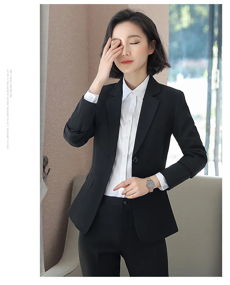 ACRMRAC Для женщин 2018 Новые Длинные рукава сплошной цвет куртка Slim Штаны 2 комплекта Бизнес OL формальные брючный костюм