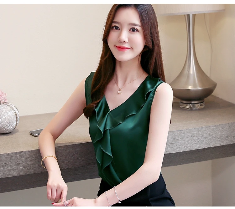 Dingaozlz летние топы Новая корейская модная одежда шелковая шифоновая блузка с v-образным вырезом плюс размер рубашка без рукавов 3XL