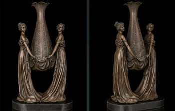 

Art Deco Sculpture Classical Flowers Vase With Two Woman Bronze Statue