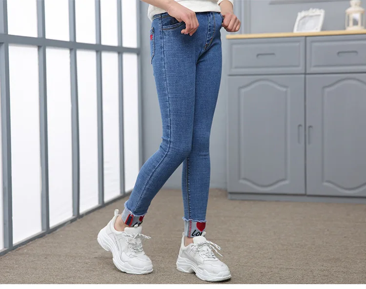 Детские джинсы для девочек Эластичные Обтягивающие джинсы для подростков узкие брюки детские штаны От 3 до 12 лет Девушки низ