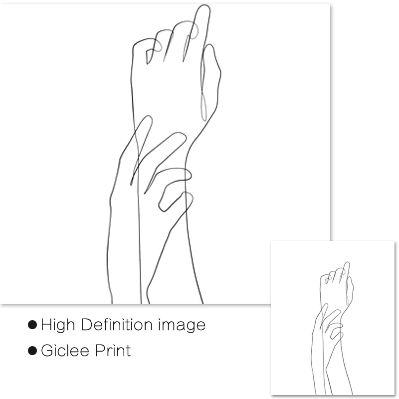 Абстрактная ручная рисовальная линия, Художественная Картина на холсте, пара, держащая руки, эскиз, печать, черно-белая, для спальни, настенное искусство, минималистичный плакат