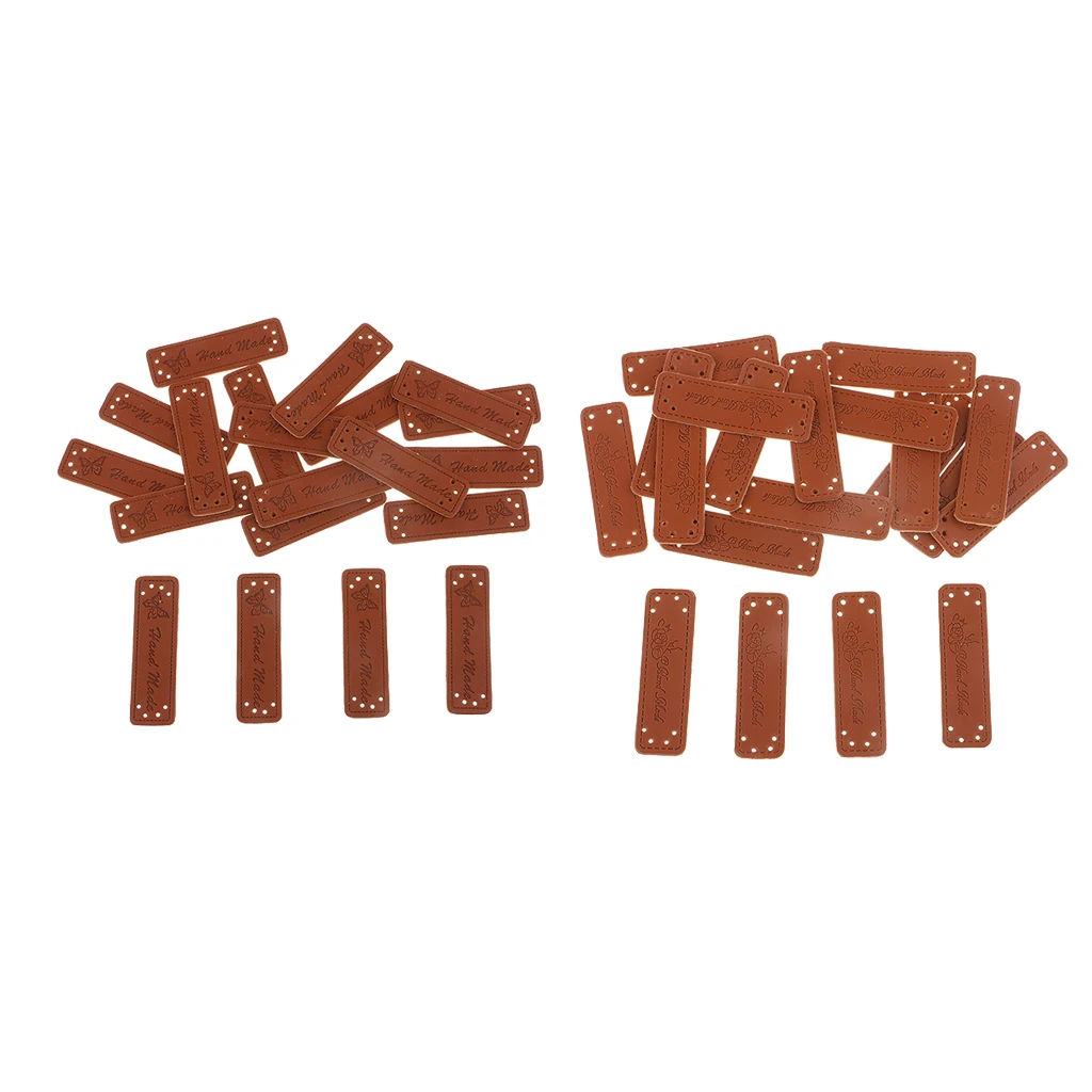 40 Pieces Vintage PU Leather Retro Brown Synthetic Handmade Label Tags DIY Sew Craft Patch