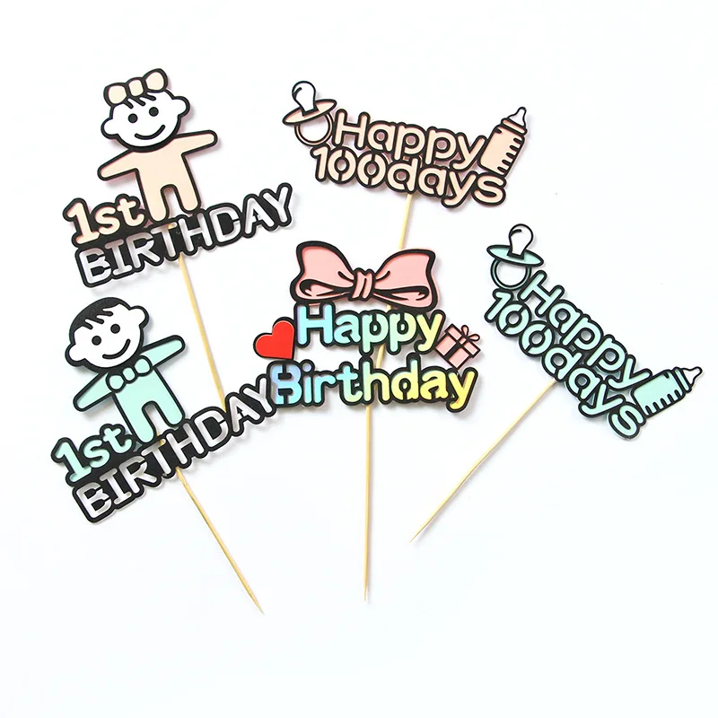

Glitter Acrylic Cake Topper Happy Birthday Party Boy/Girl Anniversary Decoration Top Cake Flag BabyShower Wedding Baking Supplie