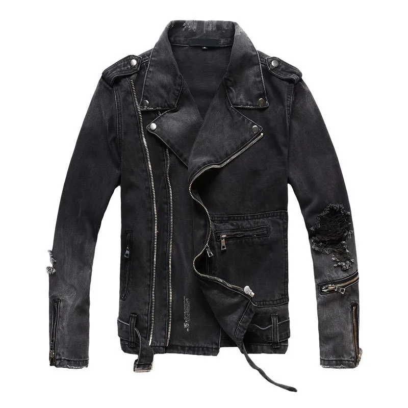 

Idopy New Fashion Hi Street Mens Ripped Denim Jackets With Multi Zippers Streetwear Distressed Motorcycle Biker Jeans Jacket