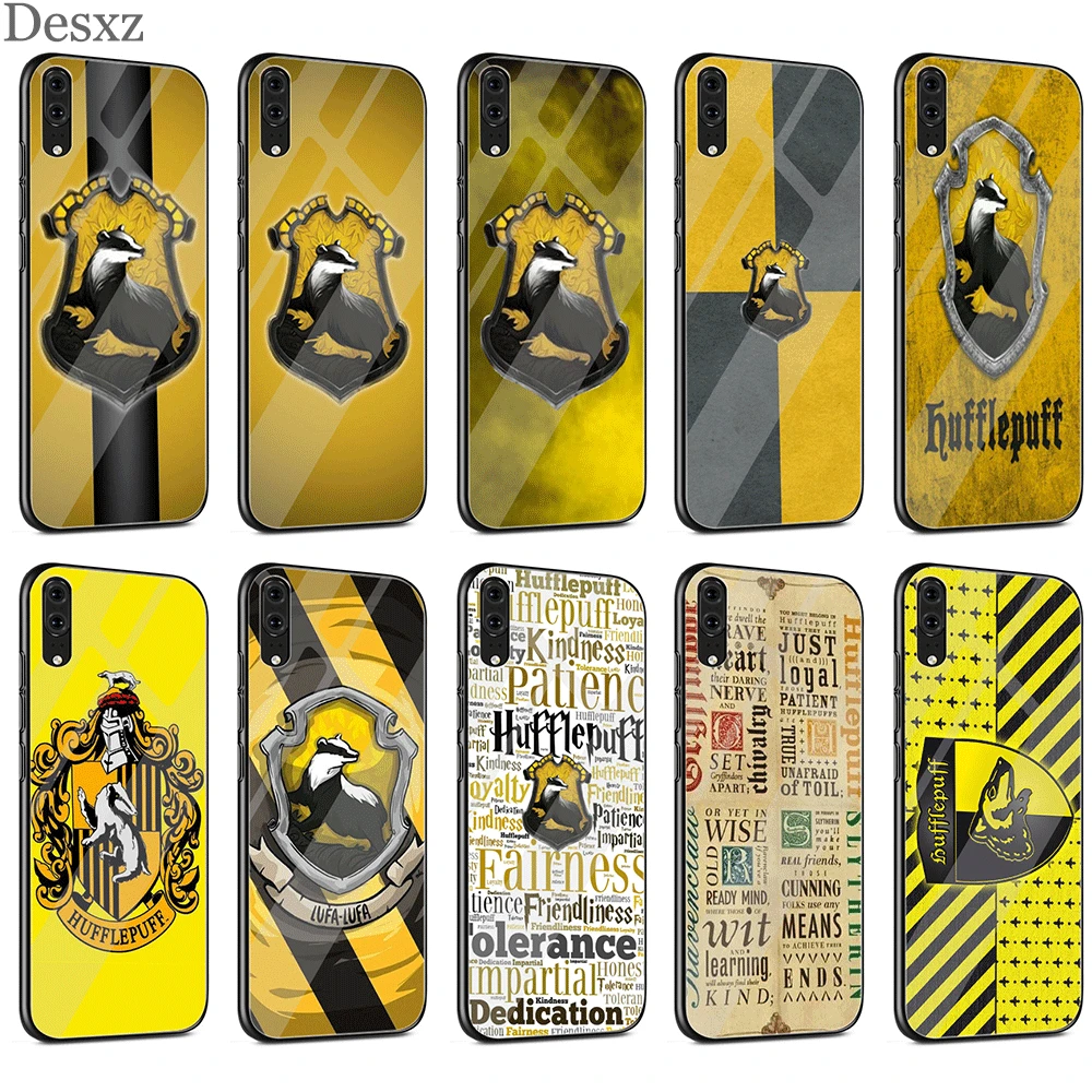 

Hogwarts Hufflepuff Glass Case TPU For Huawei P30 P10 P20 P Smart Mate 10 20 Lite Pro Y6 Y9 Honor 7A 8X