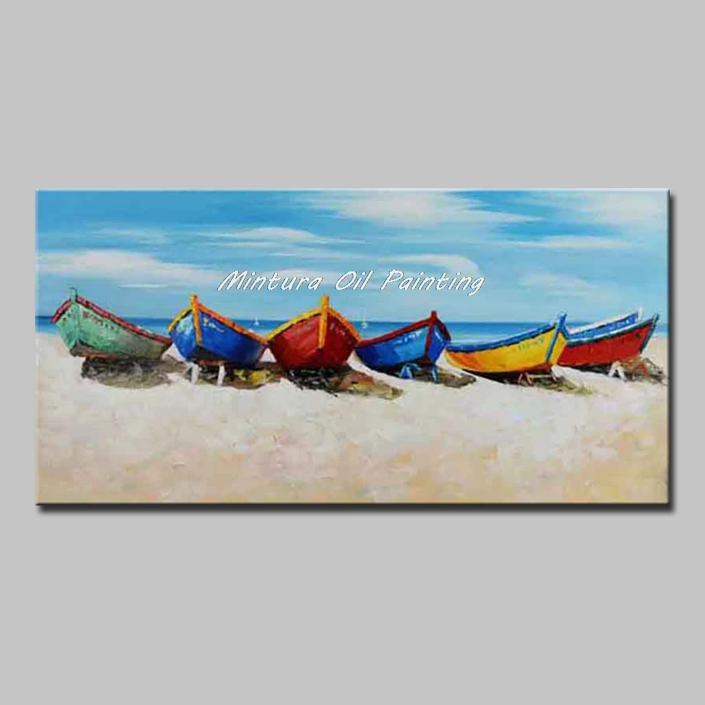 

Mintura Oil Paintings for Living Room Wall Sea and Sky and Boats Acrylic Canvas,Landscape Painting Hotel Decor Picture No Framed
