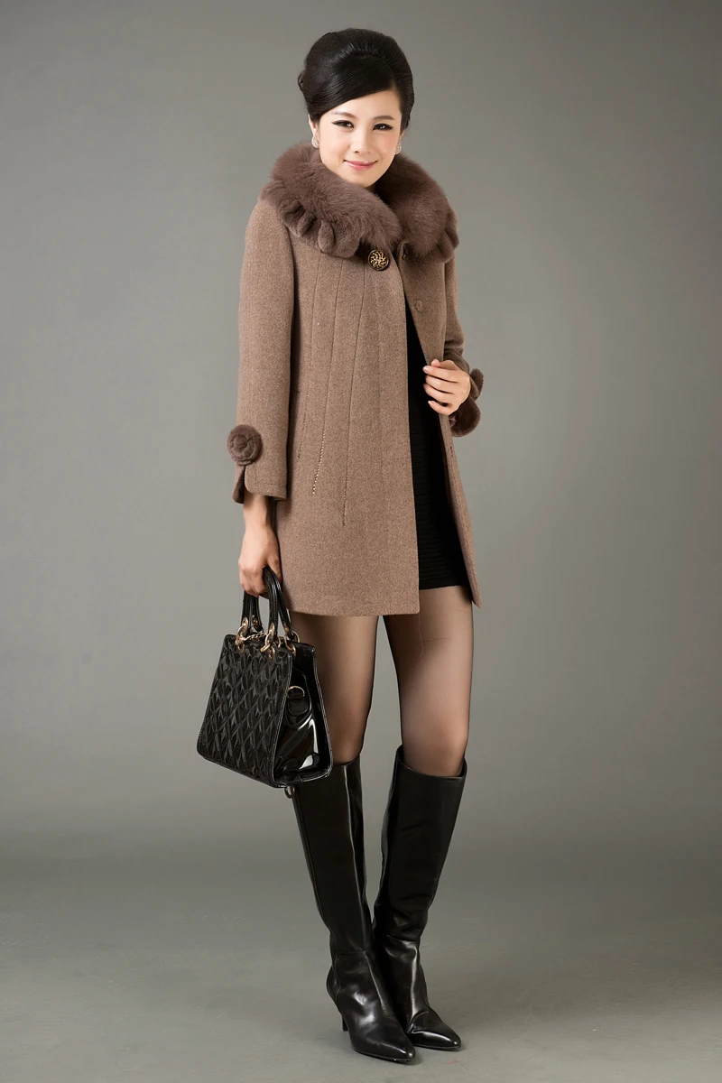 Осень-зима, Женская шерстяная куртка, среднего возраста и старше, новинка, большой размер, средняя длина, одноцветная Женская куртка, L-5XL, SES649