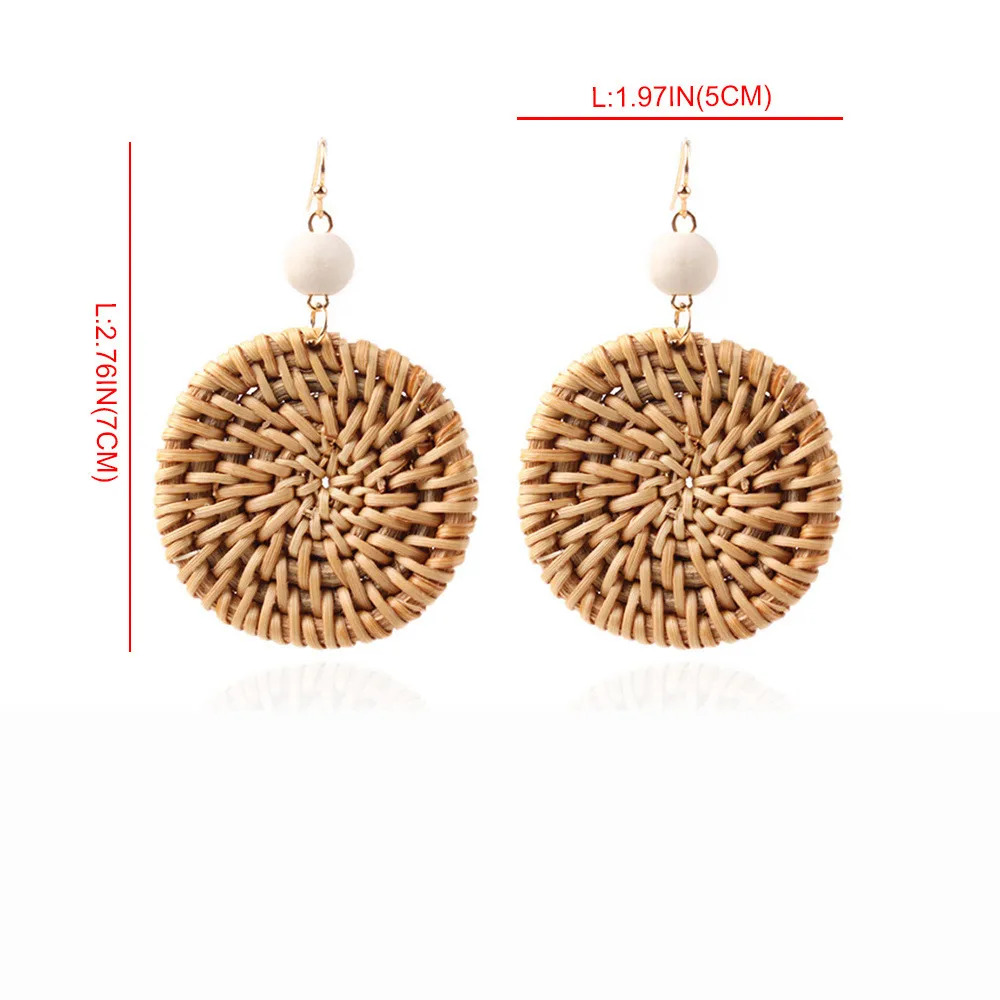 Fashion Bamboo Rattan Straw Korea Handmade Rond Wooden Big Hollow Out Round Circle Rattan Straw Weave Earrings ETD50 (3)