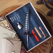 Deluxe перо Медь фазана Перо ручка набор с 5 перья 1 чернила штампа море Воск каллиграфия свадебный подарок знак DIP ручка