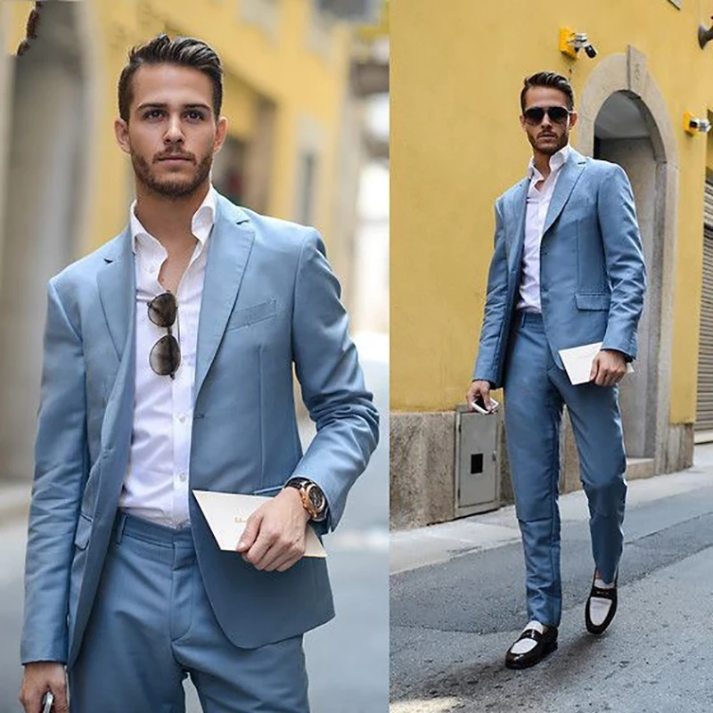Trajes de hombre diseñadores 2018 esmoquin azul cielo trajes de boda para hombre Slim Fit Street Blazer Casual para mejor hombre 2 piezas| Trajes| - AliExpress