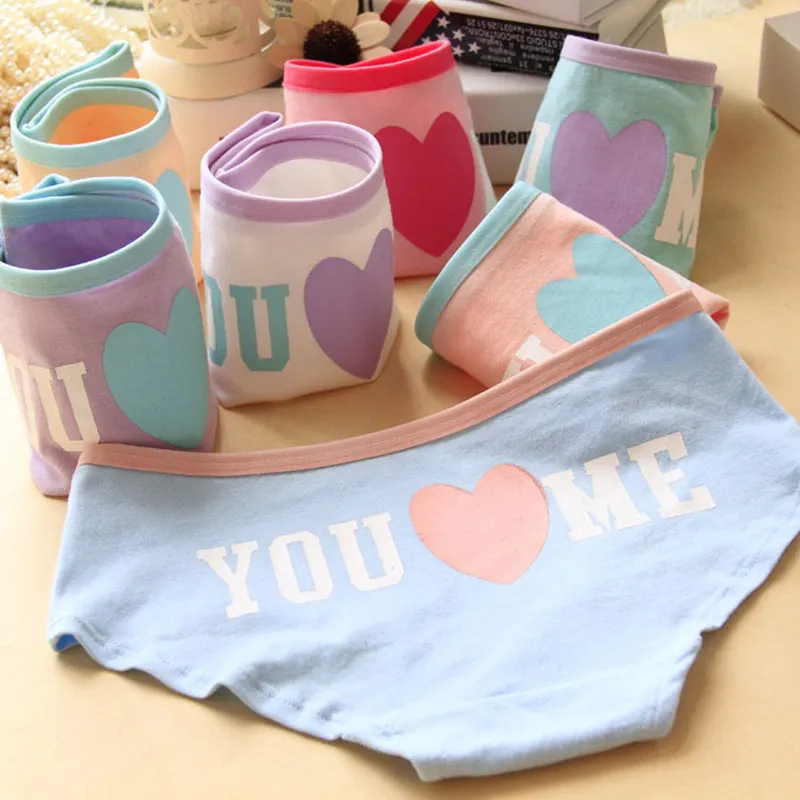 2015 Hot Sale Brand Heart Love Letter Pink Underwear Women Sexy Panties Briefs 100 Cotton Comfortable