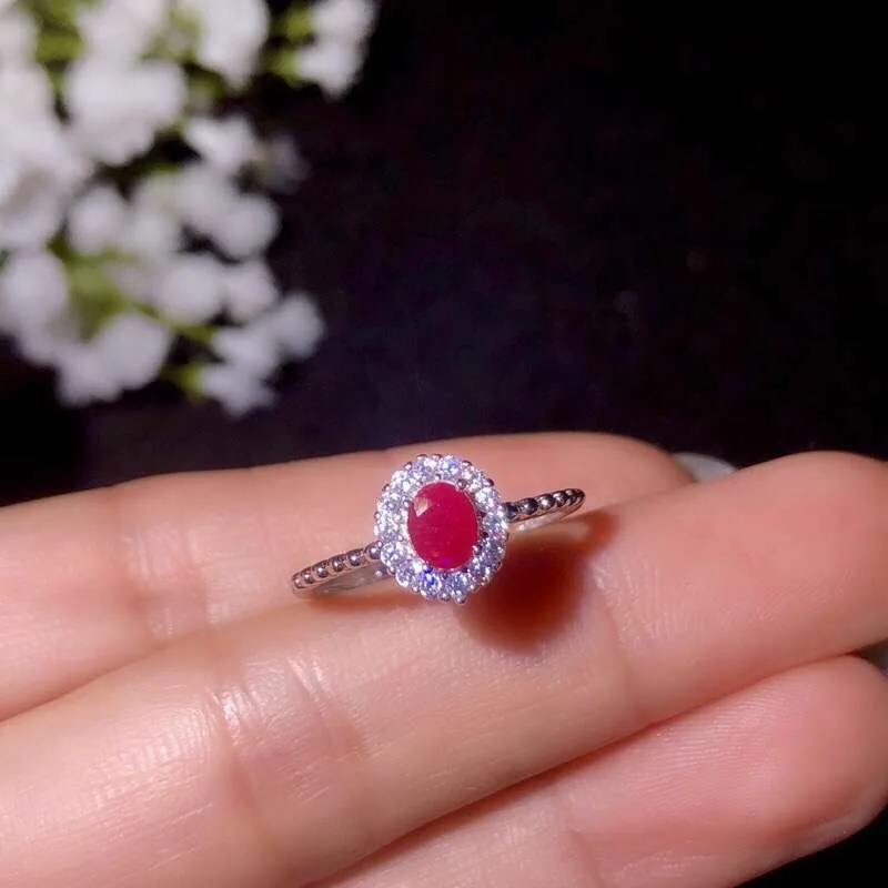 Classic ring, natural ruby ring, 925 Sterling silver, simple and delicate, lady's ring