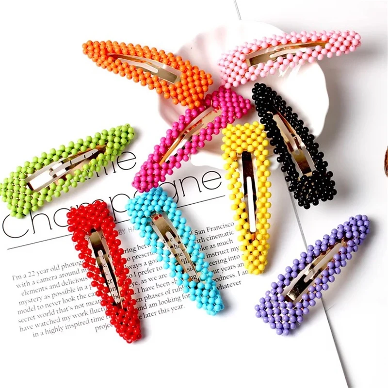 

New Women's Hair Clip Women's Colorful Beads Hair pins Korean Design Snap Barrette Stick Hairpin Hair Styling Accessories