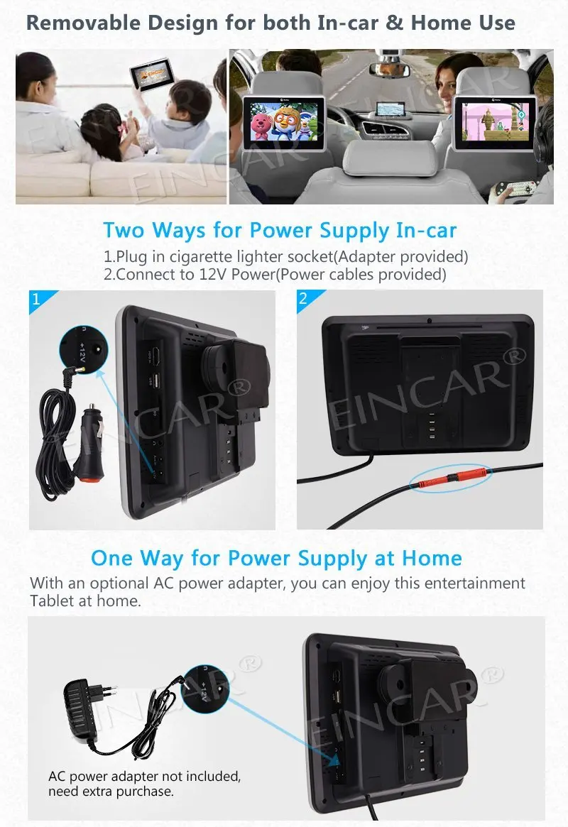Top Eincar Pair Of 9Inch Headrests DVD Player Car DVD Headrest Monitor Backseat DVD/CD/USB Player with Remote Control Support Multi- 0