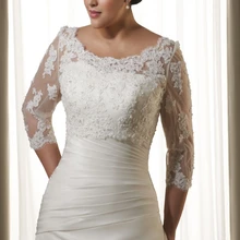 3/4 Рукава Алансон Кружева Куртка Жилет Аппликация Бисероплетение Свадебные Платья Куртки Плюс Размер Свадебные Аксессуары Болеро J02