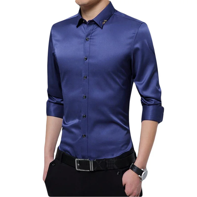 Мужская рубашка с длинными рукавами новые продукты мужская мода Высококлассные Бизнес расслабляющий чистый цвет для похудения лацканы Рубашки с вышивкой