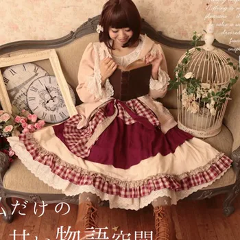 

Harajuku Spring Autumn Mori Girl Sweet Skirt Women's Multi Layer Patchwork Lace Vintage Plaid Cotton Lolita Female Skirts T248