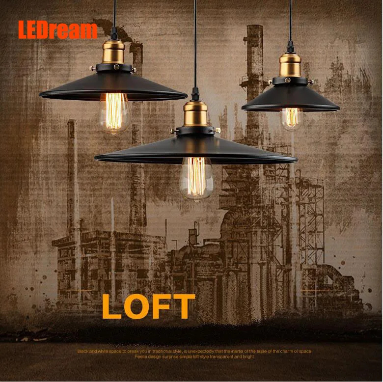 

LEDream Painted Iron Retro vintage pendant light countryside Ediosn bulb 110V-220V small hat decoration black wire lamp