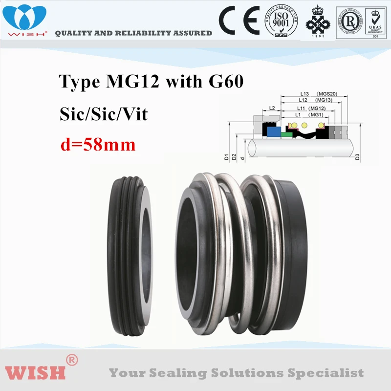 

58mm MG12-G60 Eagle Burgamnn mechanical seals material Sic/Sic/Viton
