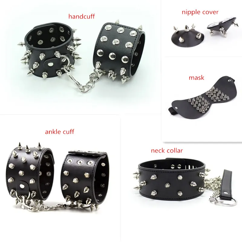 Leather Adult Bdsm Game Toys Slave Collar With Leash Wrist Ankle Cuffs